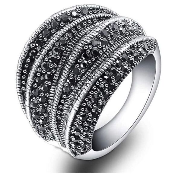 Sparkling Wide Silver Marcasite Wave Band Ring Sz 8 - Picture 4 of 4